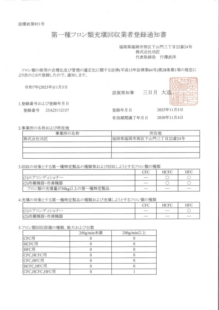 第一種フロン類充填回収業者登録_滋賀県